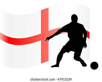 Silhouette of footballer in front of the English flag