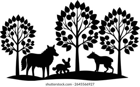 Silhouette Of Forest Animals Walking Through Fall - Premium Design Element