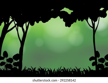 Silhouette forest with blur green background