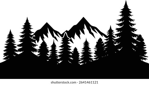 Silhouette Of Forest Edge With Distant Mountain - High Quality Vector Graphic