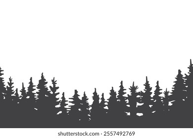 Silhouette forest edge. Evergreen tree shapes. Simple natural outline. Black vector trees.