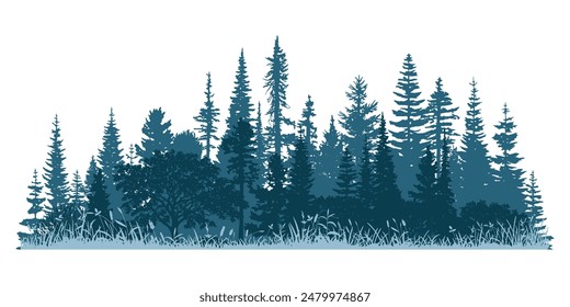 Silhouette of a forest, isolated on white background