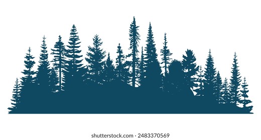 Silhouette of a forest, isolated on white background