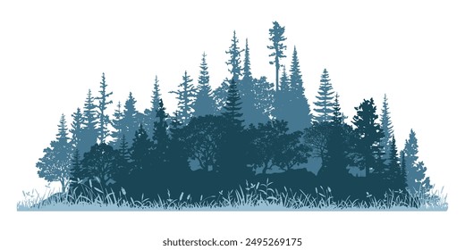 Silhouette of a forest, isolated on white background