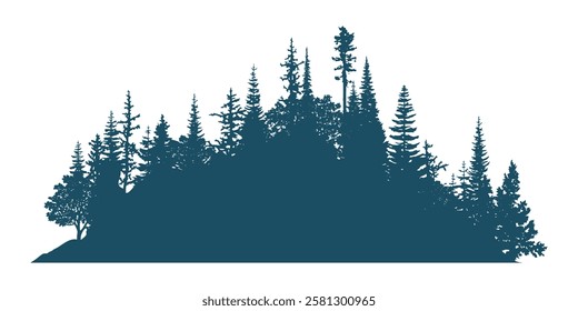 Silhouette of a forest, isolated on white background