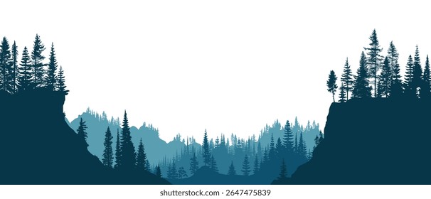 Silhouette of a forest, isolated on white background