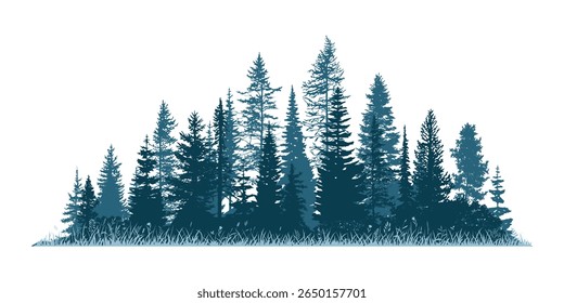 Silhouette of a forest, isolated on white background
