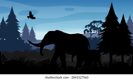 Silhouette forest landscape background illustration