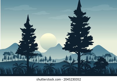 Silhouette forest landscape background illustration