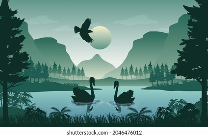 Silhouette forest landscape background illustration