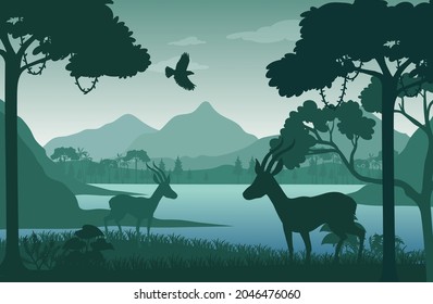 Silhouette forest landscape background illustration