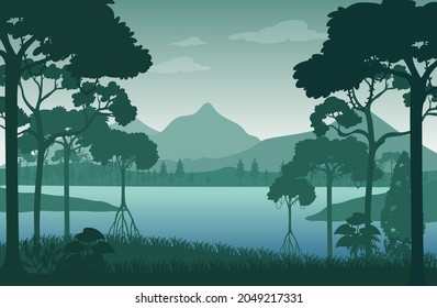 Silhouette forest landscape background illustration