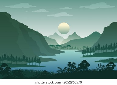Silhouette forest landscape background illustration