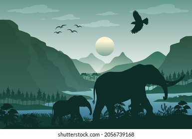 Silhouette forest landscape background illustration