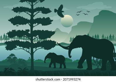 Silhouette forest landscape background illustration