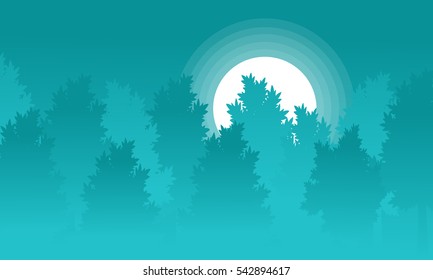 Silhouette of forest with moon landscape