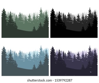 Silhouette of forest, nature, landscape, Pine, christmas tree, evergreen coniferous trees.