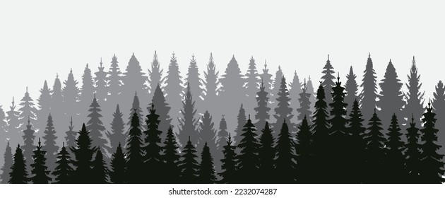 silhouette forest, nature spruce design vector