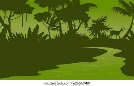 Silhouette of forest and river scenery