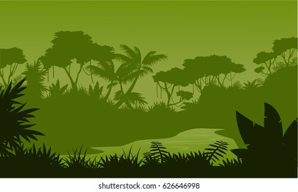 Silhouette of forest with river scenery
