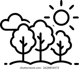 Silhouette of a forest scene featuring lush green foliage and sunshine