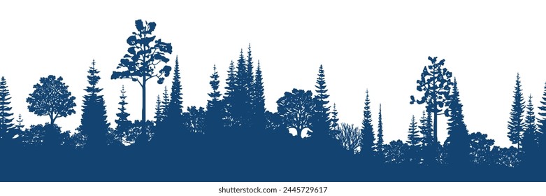 Silhouette of a forest, seamless border, isolated on white background