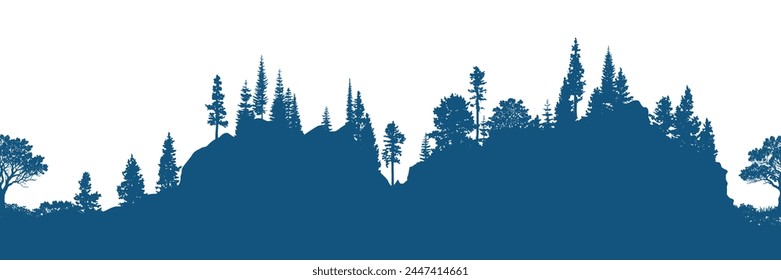 Silhouette of a forest, seamless border, isolated on white background