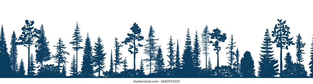 Silhouette eines Waldes, nahtloser Rand einzeln auf weißem Hintergrund
