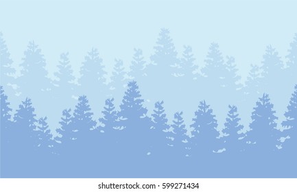 Silhouette of forest spruce landscape