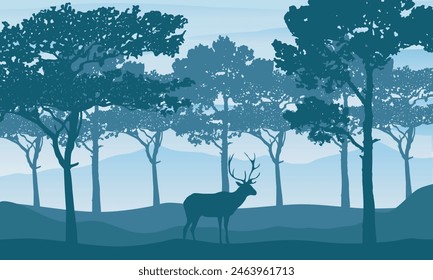 Silhouette with forest view in the background and wild Animals