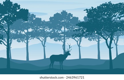 Silhouette with forest view in the background and wild Animals