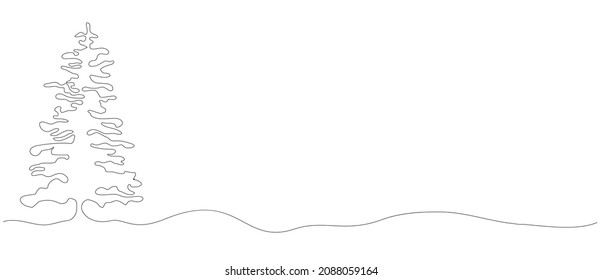 silhouette of forest winter tree. Evergreen coniferous nature. Pine, spruce, tree in the style of one line. holiday elements isolated on a white background.  a banner with a place for the text. 
