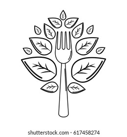 silhouette fork kitchen tool with leaves