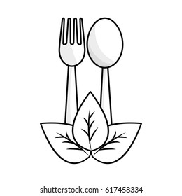 silhouette fork and spoon kitchen tools with leaves