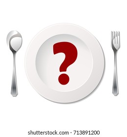 Silhouette of fork, spoon and plate with question mark