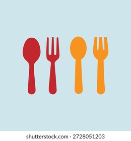 Silueta de tenedor y cuchara simple cocina o icono de utensilios de restaurante sobre fondo azul