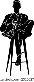Silhouette of a Formal Businessman with a Tea Cup, Stylish Pose of a Businessman Holding a Tea Cup, Formal Businessman in a Stylish Tea Time Pose, Tea Break Elegance