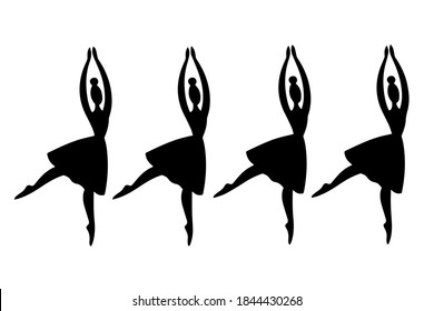 silhouette of four ballerinas, dancers in dresses