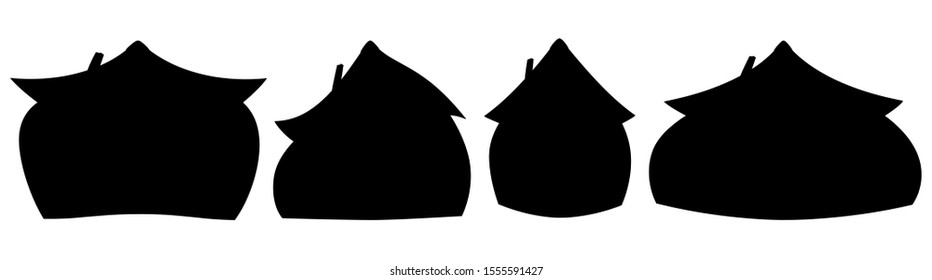 The silhouette of four houses of convex shape.