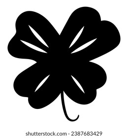 Silhouette of four leaf clover, element of Thanksgiving day festive table decoration. Four leaf clover contour holiday symbol. Simple black shape vector icon isolated on white background