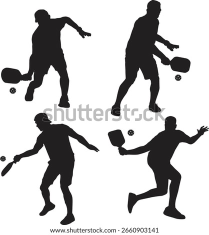 Silhouette of Four Men Playing Pickleball – Male Paddle Sport Vector Illustration	