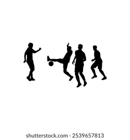 silhouette of four people playing soccer vector