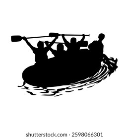 silhouette of four people rafting vector illustration