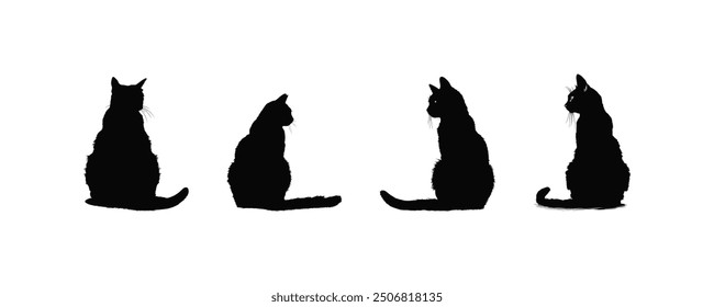 Silhouette of Four Sitting Cats in Profile. Vector icon design.