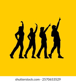 silhouette of four women standing in a pose with their hands up vector