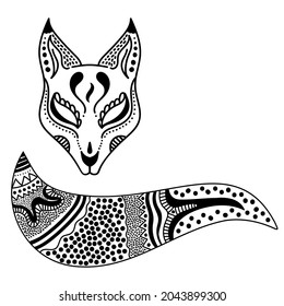 Silhouette of a fox with abstract coloring. Stylized vector illustration in hand-drawn style.