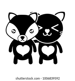 silhouette fox and cat cute animal friends