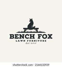 Silhouette of Fox Dog Wolf Coyote sitting on the wooden bench for Lawn Furniture Landscape logo design