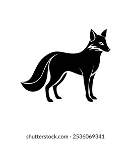 Silhouette of fox on white background.