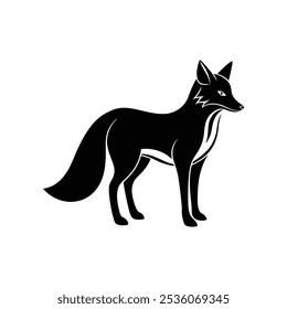 Silhouette of fox on white background.